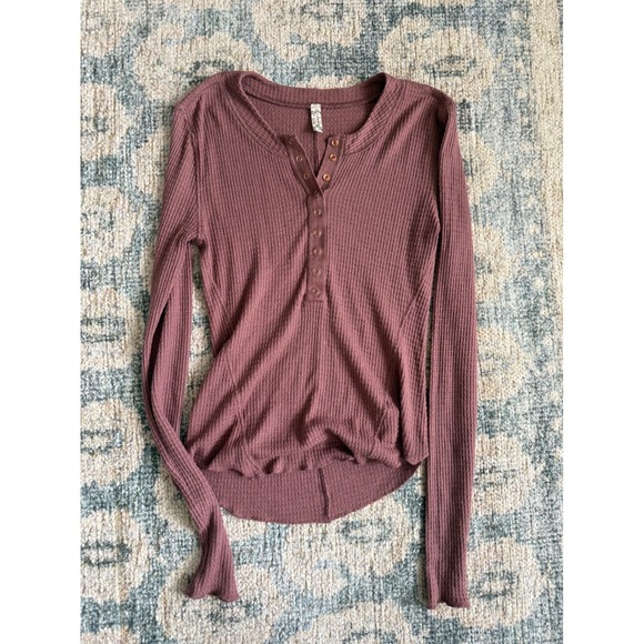Free People Tops - Free People Mauve Waffle Knit Long Sleeve Henley